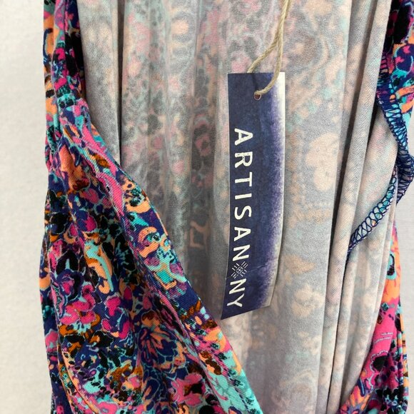 New Artisan NY Maxi Skirt Large Multi Color Floral Boho Stretch Knit Pull-on - Picture 3 of 9